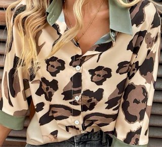 Camisa Animal Print Beige y Marrón