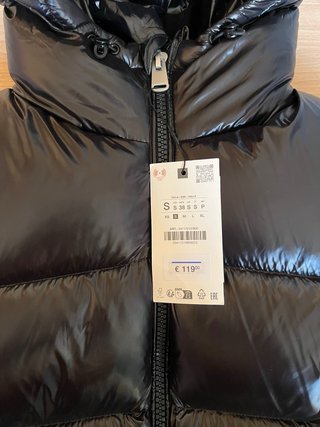 Chaqueta Puffer Viral Zara Negra Plumas Talla S