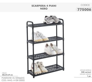 Scarpiera 4 Ripiani Nera