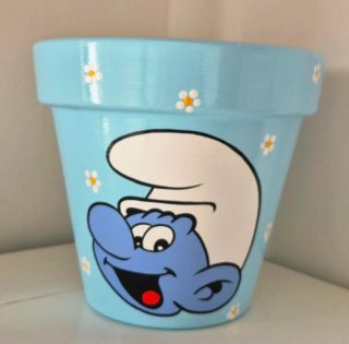 Maceta artesanal Smurf azul y blanco