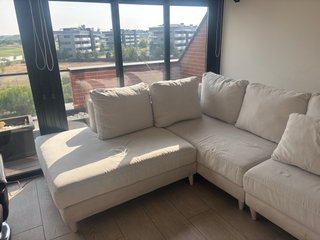 Sofá modular tela beige y gris