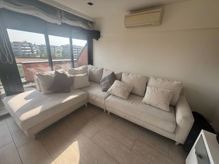 Sofá modular tela beige y gris