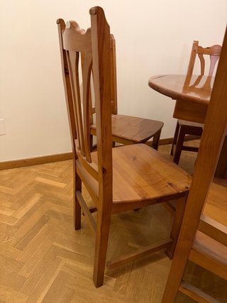 Mesa extensible madera pino + 6 sillas
