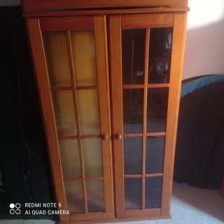 Mueble de madera con puertas de cristal