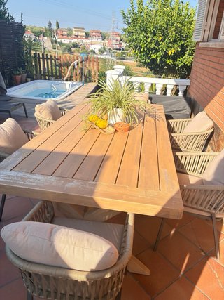 Sillas de jardín beige y gris. 6 unidades