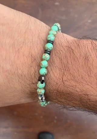 Bracciale uomo howlite verde 6mm, ematite