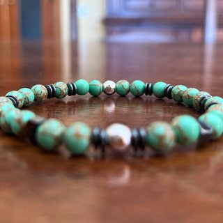 Bracciale uomo howlite verde 6mm, ematite