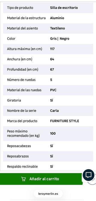 Silla de escritorio Carla negra/gris