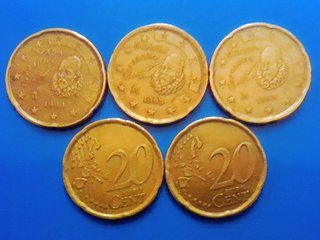 5 Monedas 20 cts España 1999