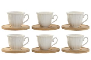 Set 6 Tazas Café con Platillos Madera