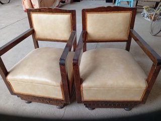 Par de descalzadoras antiguas madera y piel