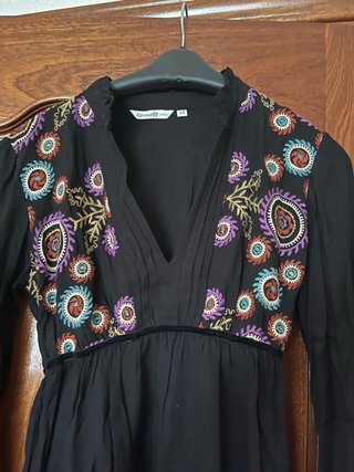 Vestido boho negro bordado talla M