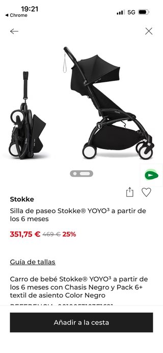 Silla Yoyo Babyzen Negra y Blanca. Seminueva