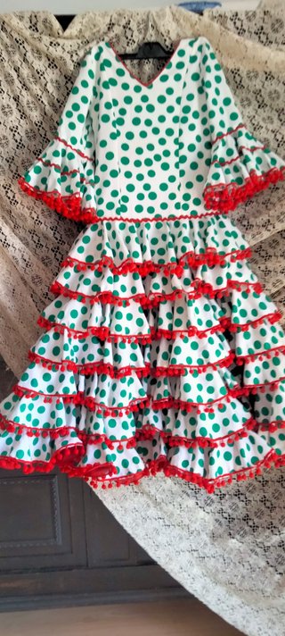Traje Flamenca Niña Lunares Verde Niña 6-7 años
