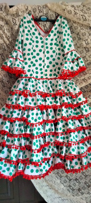 Traje Flamenca Niña Lunares Verde Niña 6-7 años