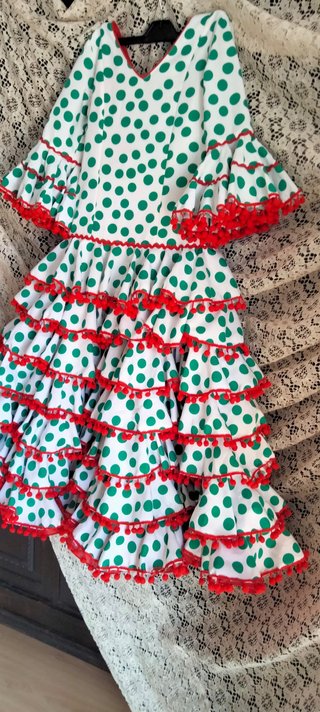 Traje Flamenca Niña Lunares Verde Niña 6-7 años