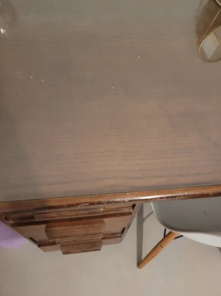 Escritorio antiguo madera maciza y cristal
