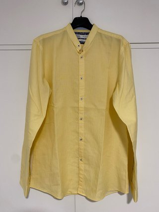 Camisa Zara Manga Larga Cuello Mao Amarillo