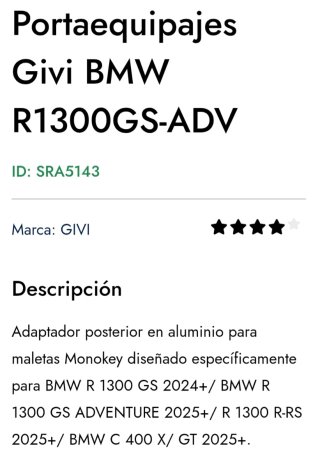 Soporte Givi SRA 5143 BMW R1300GS Adv