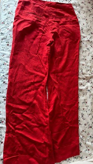 Pantalón rojo tiro bajo lino