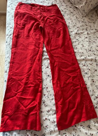 Pantalón rojo tiro bajo lino