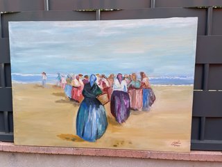 Óleo sobre lienzo “Mujercitas en la playa”