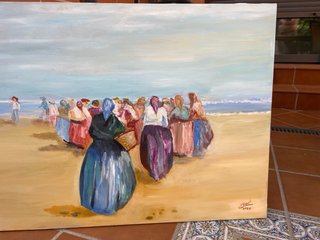 Óleo sobre lienzo “Mujercitas en la playa”