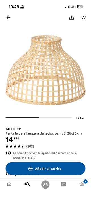 Pantalla lámpara techo GOTTORP bambú