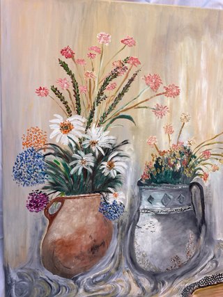 Óleo sobre lienzo “Dos cántaros llenos de flores”
