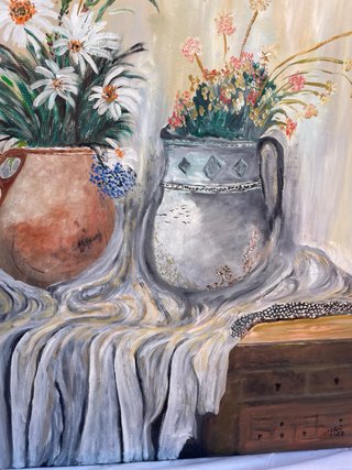 Óleo sobre lienzo “Dos cántaros llenos de flores”