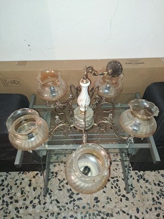Lámpara de techo vintage dorada y cristal