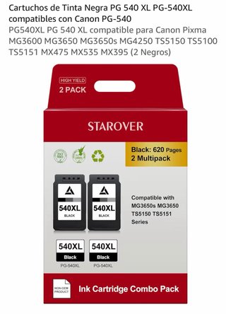 2 Tinta Impresora Compatible Canon 540XL Negro