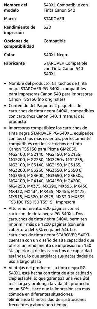 2 Tinta Impresora Compatible Canon 540XL Negro