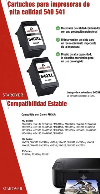 2 Tinta Impresora Compatible Canon 540XL Negro