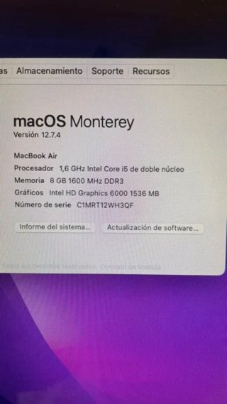 MacBook Air 2017 i7 128GB 8GB RAM Plata