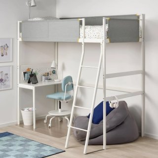 Cama alta individual con escritorio