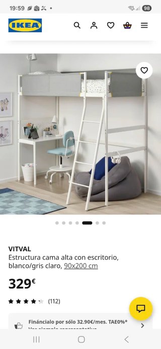Cama alta individual con escritorio