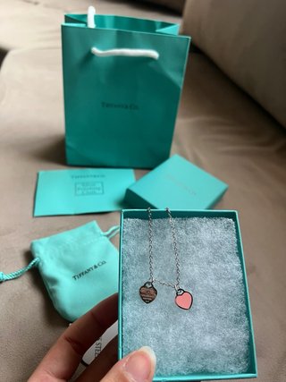 Collar Tiffany & Co. Doble Corazón Rosa y Plata