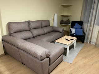 Sofá Chaiselongue Beige/Marrón Tela