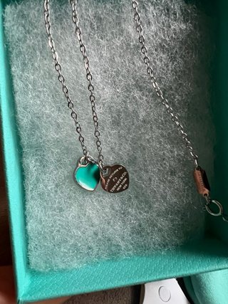Collar Doble Corazón tipo Tiffany & Co. Turquesa