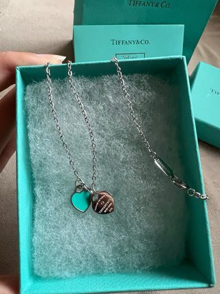 Collar Doble Corazón tipo Tiffany & Co. Turquesa