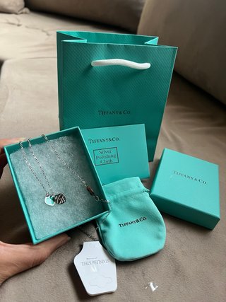Collar Doble Corazón tipo Tiffany & Co. Turquesa