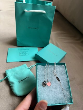Collar Doble Corazón tipo Tiffany & Co. Turquesa