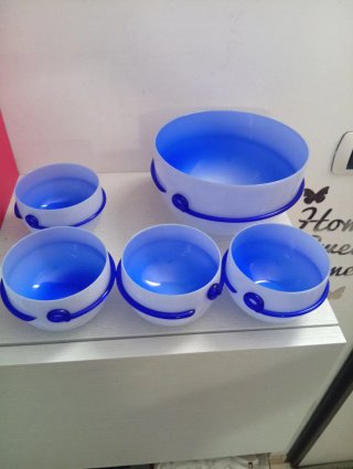 Set 5 Insalatiere Vintage Vetro Blu