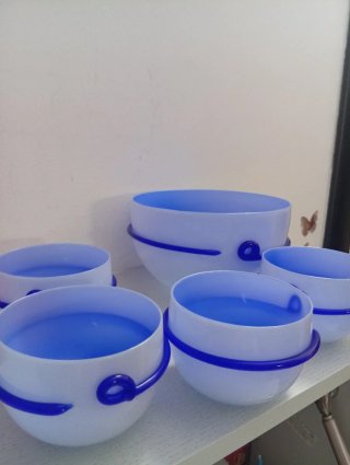 Set 5 Insalatiere Vintage Vetro Blu