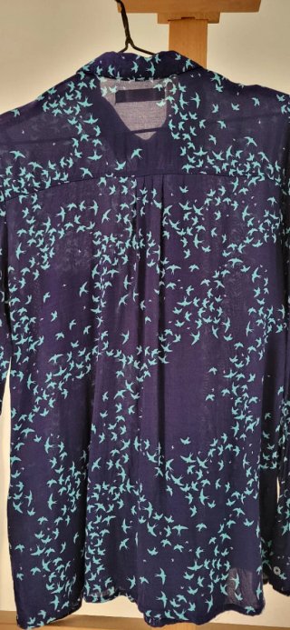 Camisa azul con estampado de pájaros  manga larga