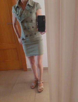 Vestido tela vaquera verde militar