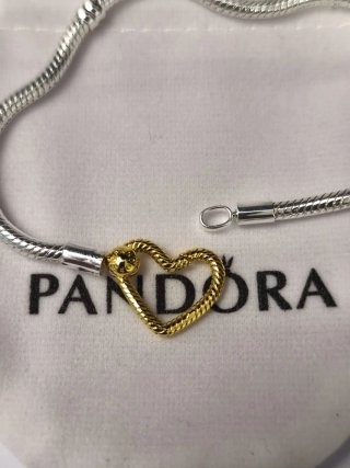 Pulsera Pandora Corazón Oro y Plata 18cm