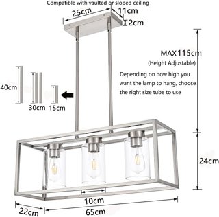 Lámpara de Techo Industrial cristal 3 Luces 65cm