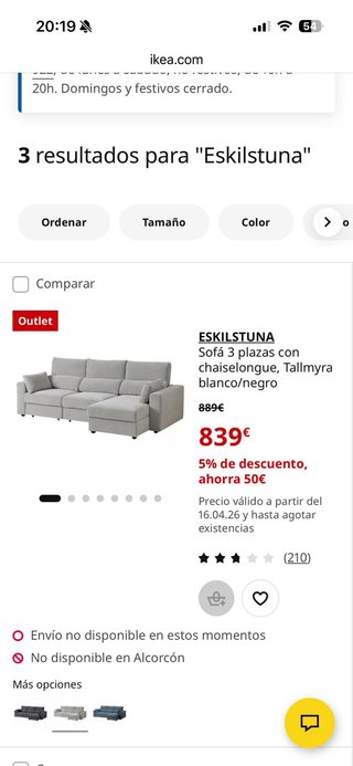 Sofá 3 plazas chaiselongue Ikea ESKILSTUNA